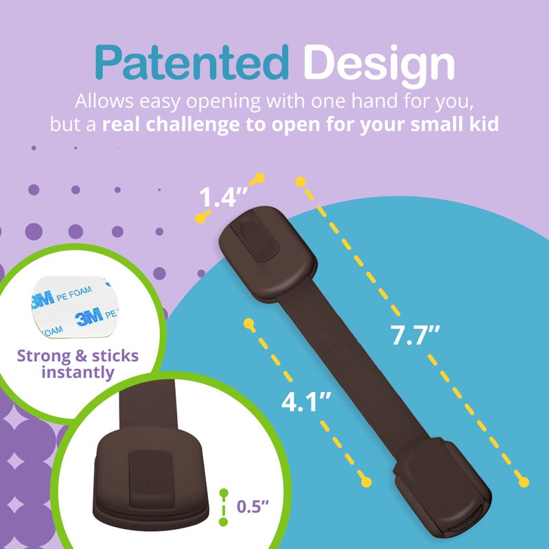 WONDERKID Adjustable & Reusable Child Safety Cabinet Locks & Latches, Baby Proofing Door Window, Cabinet, Toilet, & Refrigerator Lock, Child Safety Strap Locks with Adhesive Pads, Pack of 6, Brown - Wonderkid - Image 5